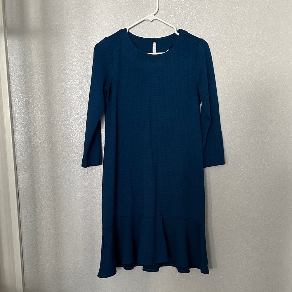 J.Jill Navy Polka Dot Ponte 3/4 Sleeves Knee Length Dress